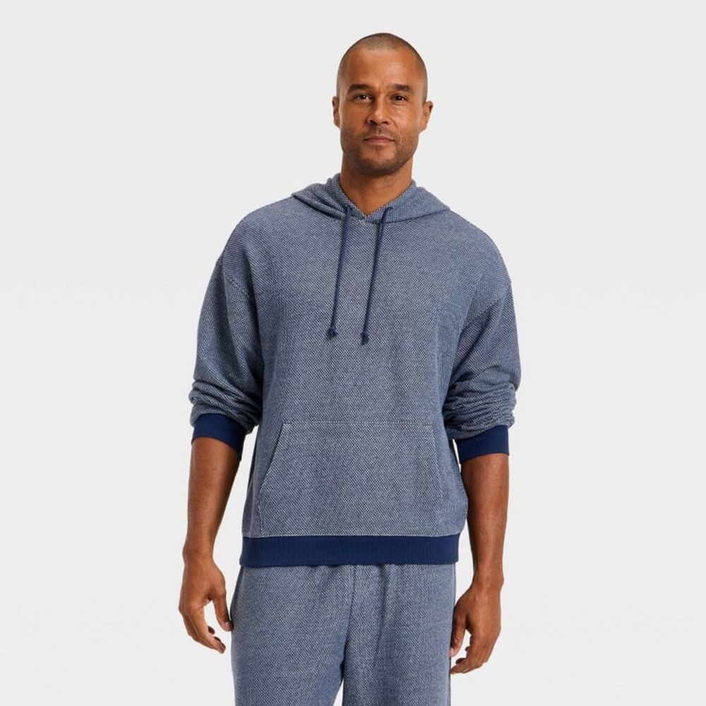 Men's Textured Knit Lounge Hoodie - Goodfellow & Co Blue XL